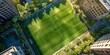 Aerial view of football and soccer field Stadium Generative AI