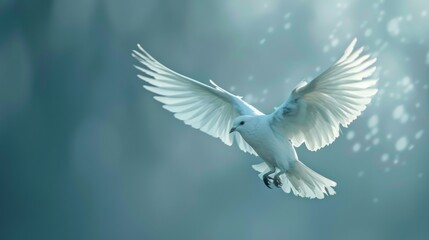 Wall Mural - A white bird flying in the air with its wings spread, AI