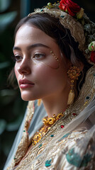 Wall Mural - Portrait of Indian woman dressed in traditional white attire.