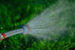 Watering the lawn with hose in summer