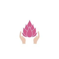 Canvas Print - Hand Holding Lotus icon isolated on white background