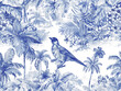 Blue and white watercolor seamless pattern. Vintage floral foliage
