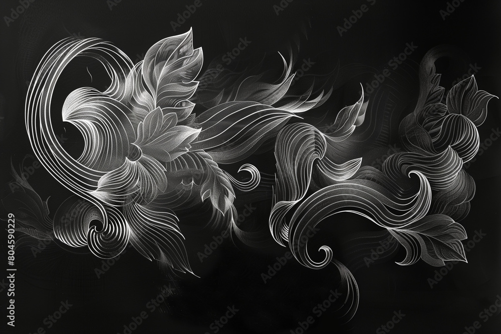 Graphite sketch Abstract and minimal Features a flowing design, Thai ...