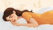 Concept modern illustration of a woman lying in bed due to stomachache, poisoning or period pain. Women suffering from hot water bag cramps.