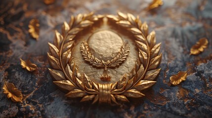 Wall Mural - Medal with laurel wreath made of geometric gold