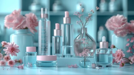 Wall Mural - An abstract cosmetic laboratory. Research in chemical laboratories. Natural cosmetics