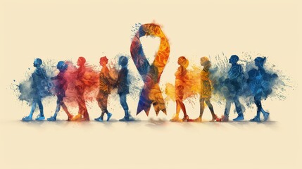colorful ribbon with a group of people with rare diseases on rare disease day.