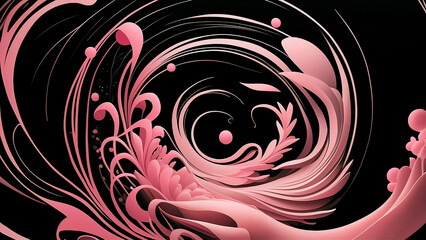 Wall Mural - Abstract minimalist background, black and pink colors, inspired by the Art Nouveau artistic style.