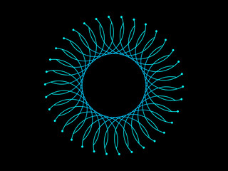 Poster - Abstract dark background with glowing circle geometric lines in blue green light rounded lines pattern. Concept of music, technology, digital, poster, cover, banner, brochure, website, flyer	
