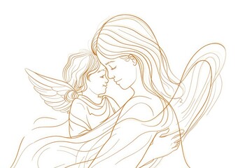 Sticker - A drawing of a woman holding a child, suitable for family and parenting concepts