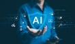 AI Artificial intelligence-powered cybersecurity system concept. Showcases AI-driven cyber security technology, highlighting advanced digital security solutions and interactive privacy data graphics.