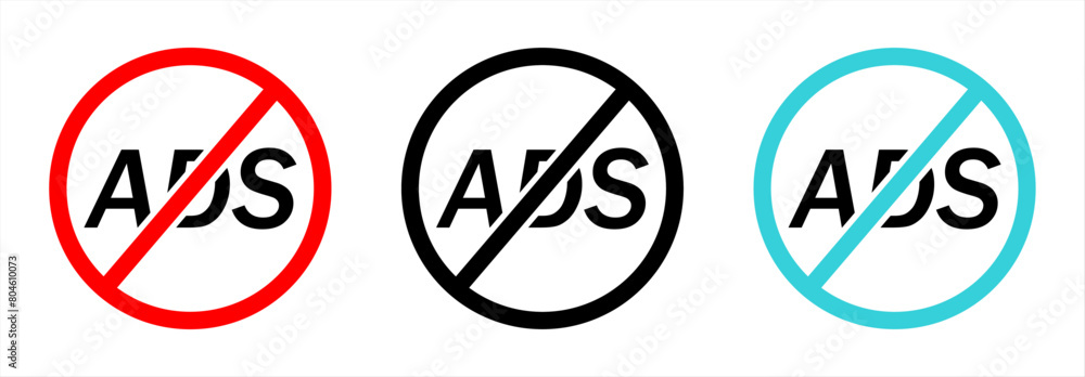 Ads blocker icon set. Ad block sign symbol. No ads, AdBlock, prohibited ...