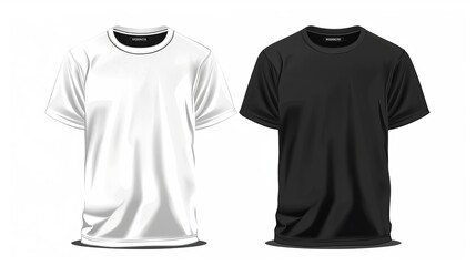 Wall Mural - Vector representation of black and white short sleeve t-shirts, offering versatile templates for customization.