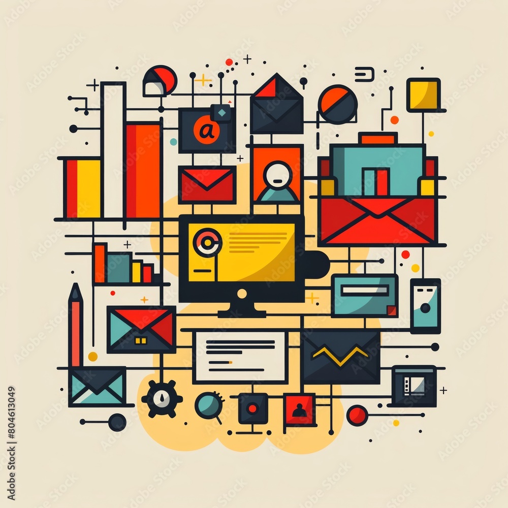 Minimalist illustration of a bar graph with digital elements like ...