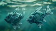 Plastic Pollution Concept Fish Made from Plastic Bag in Ocean - Environmental Issue