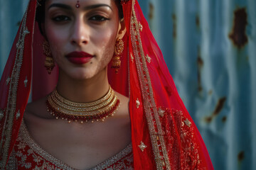 Sticker - indian bride posing in traditional lehenga and jewelry