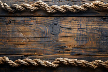 ship rope at wooden board background texture, top veiw