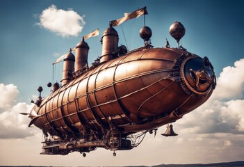 'vintage steampunk airship ship boat sail transportation old retro ancient hot air balloon sky star stardust fly tale fairy fantasy'