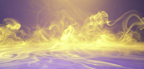 Wall Mural - Light yellow smoke abstract background swirls above a deep lavender floor.