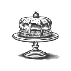 Wall Mural - Cake stand vector pencil ink sketch drawing, black and white, monochrome engraving style