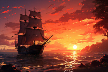 Wall Mural - standing tall against the backdrop of a fiery sunset, guiding ships safely home, isolated on solid.