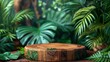 Tropical Product Display on Wooden Podium Generative AI