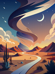 Wall Mural - Enchanting Desert Twilight with Swirling Wind and Starry Sky