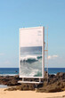white billboard mockup, summer background, sea