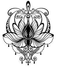 Canvas Print - Lotus flower. Contour vector illustration for packaging, corporate identity, labels, postcards, invitations,tattoo