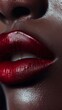 Macro shot of luscious red lips with a glossy finish, highlighting beauty and sensuality