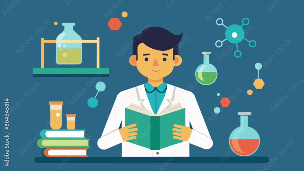 A chemist with dyslexia creates a revolutionary od for synthesizing complex chemicals despite struggling with traditional textbook learning.. Vector illustration