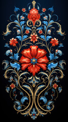  Indian motif Mughal flower, ornament symmetrical along two axes Palekh style, Russian style