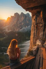 Wall Mural - Romantic portrait of a woman with beautiful scenery