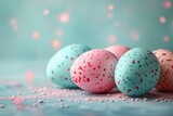 Fototapeta  - Pastel easter eggs with festive confetti