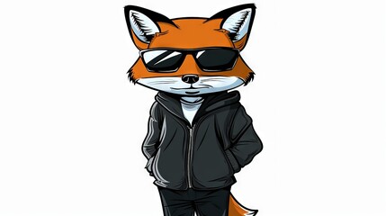 Canvas Print -   A fox wearing sunglasses and a hoodie on its head