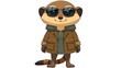   A raccoon wears sunglasses and a brown jacket on its chest in this cartoon
