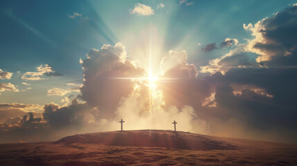 cross of jesus christ break barrier wire on calvary sunday background good friday he is risen on eas