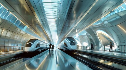 Leinwandbilder - Panoramic view of a futuristic train station, showcasing the sleek design of high-speed rail.