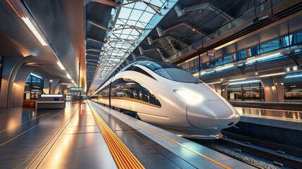 Leinwandbilder - Panoramic view of a futuristic train station, showcasing the sleek design of high-speed rail.