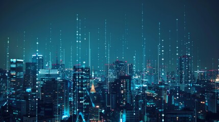 Poster - Smart city and communication network concept. 5G. IoT (Internet of Things). Telecommunication.