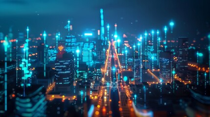 Poster - Smart city and communication network concept. 5G. LPWA (Low Power Wide Area). Wireless communication.