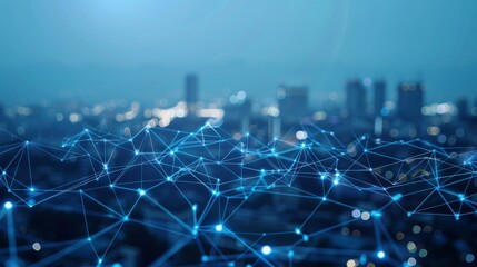 Poster - Smart city connection dot point connect with line network, technology metaverse concept.Big data connection technology. Telecommunication