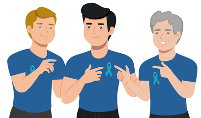 Blue November banner illustration with three men to support world month to combat prostate cancer 
no background png