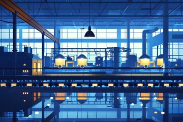 Creative vector illustration of factory line manufacturing industrial plant scen interior background Art design the silhouette of the industry 40 zone template Abstract concept gra