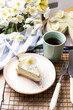 beautiful, appetizing mint cheesecake decorated with flowers