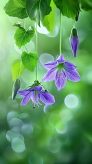 Wall Mural - Vibrant Purple Flowers Hanging in a Lush Green Garden. Generative ai