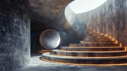 Poster - A spiral staircase is lit up with orange lights