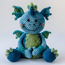 Crochet Blue Salamander On A Table