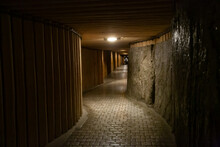 WIELICZKA, POLAND - JUNE 30: Interior View Wieliczka Salt Mine With Textured Salt Walls Ceiling