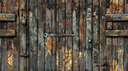 Poster -   A close-up of a wooden door with rivets and two padlocks on either side